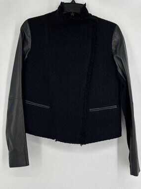 Vince Bouclé Scuba Moto Jacket – Lamb Leather Sleeves – Black – Size S 🖤